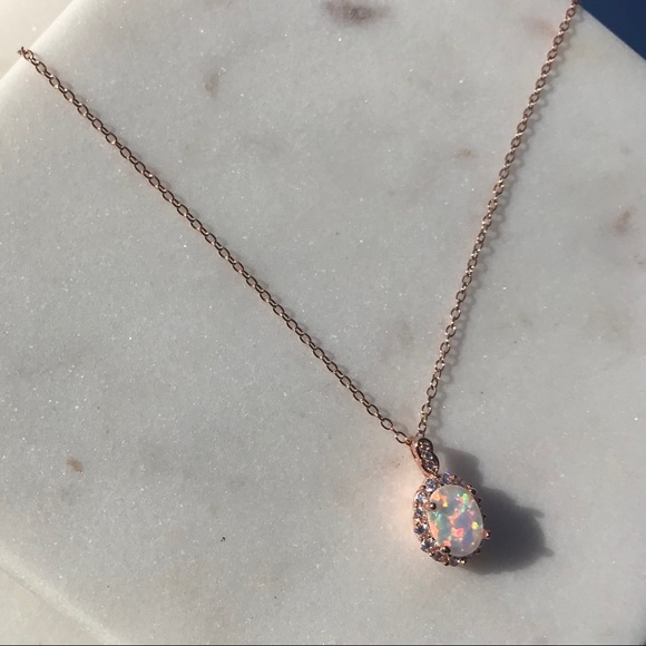 Sterling Silver Opal Rose Gold Necklace - Picture 2 of 3